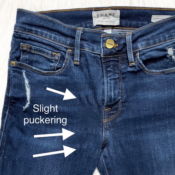 Frame Distressed Fringe Hem V Notch Cuffed Cropped Medium Wash Skinny Jeans - Picture 12 of 12